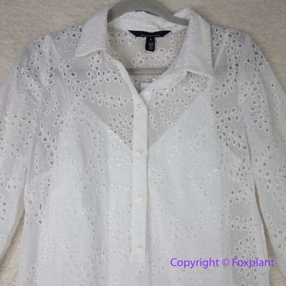 New! White House Black Market Long Sleeve Eyelet Shirt Dress mini, size 8 - Picture 6 of 16